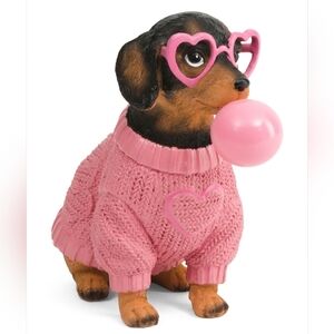 BELLA LUX Weiner Dog With Heart Sunglasses & Pink Sweater Blowing Bubble